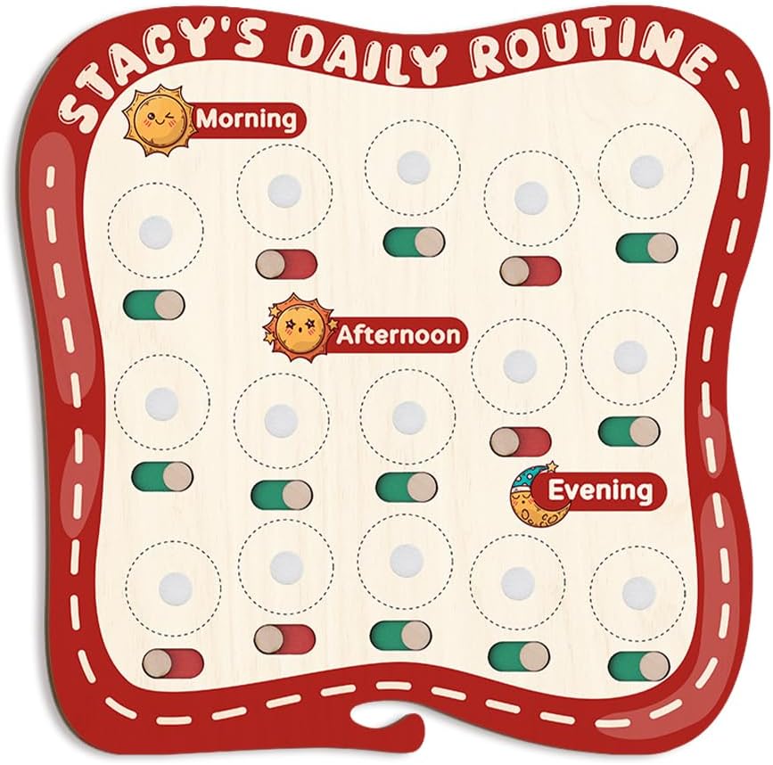 TinyKidz Wooden Daily Routine Chart 11x15, Schedule Board for Kids, Wooden Chore Chart for Kids, Responsibilities Chart for Toddlers, Morning Bedtime Routine for Toddlers
