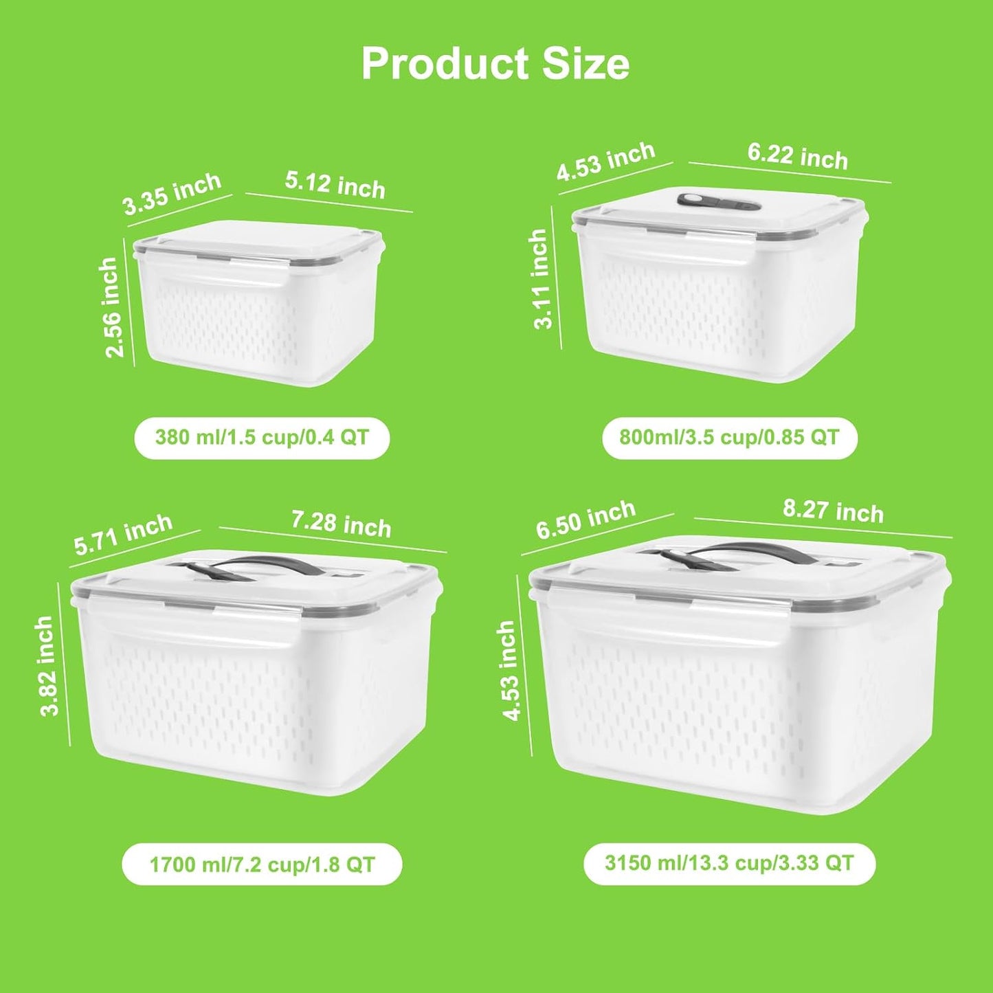 8 Pieces Fruit Storage Containers for Fridge with Lids and Strainer | 4Pack Fruit Containers for Fridge, Fresh Produce Saver Keeper for Vegetable Fruit Salad, BPA Free Organizer for Refrigerator