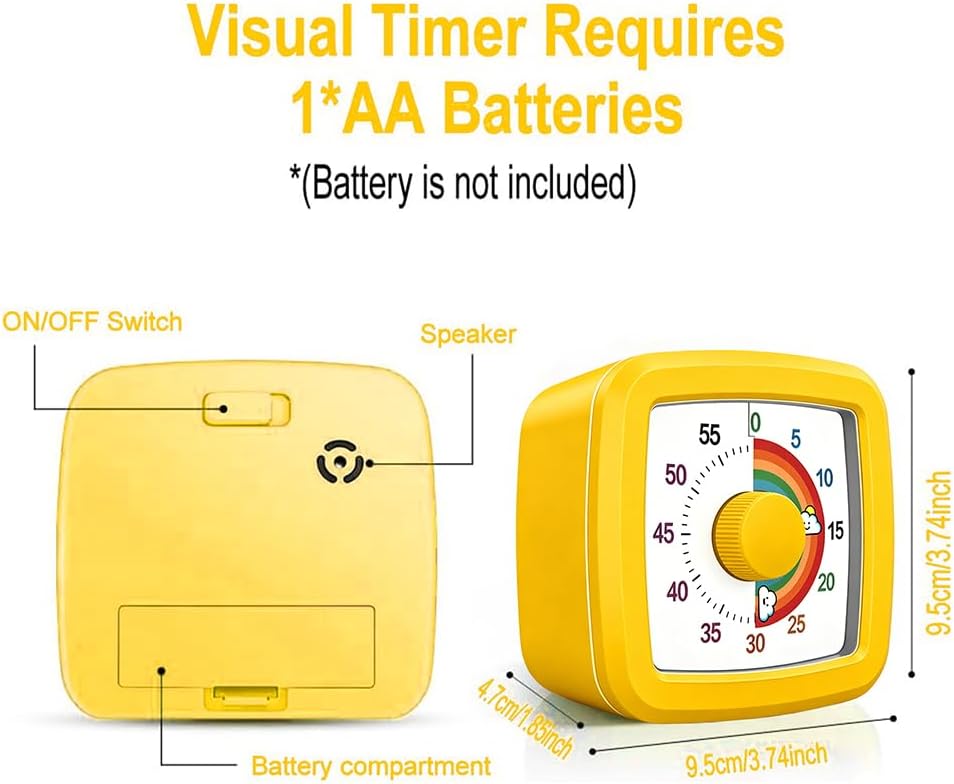 Visual Timer for Kids & Adults, 60 Minute Rainbow Countdown Timer, Time Management Tool for Classroom, Home, Kitchen, Office, School