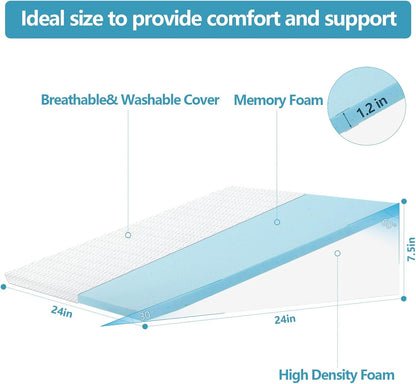 Nordjager Leg Elevation Pillow, 8 Inch Memory Foam Support Cushion | Elevate Legs With Ergonomic Wedge Support; Memory Foam Cushion Provides Pressure Relief With Soft Washable Cover.