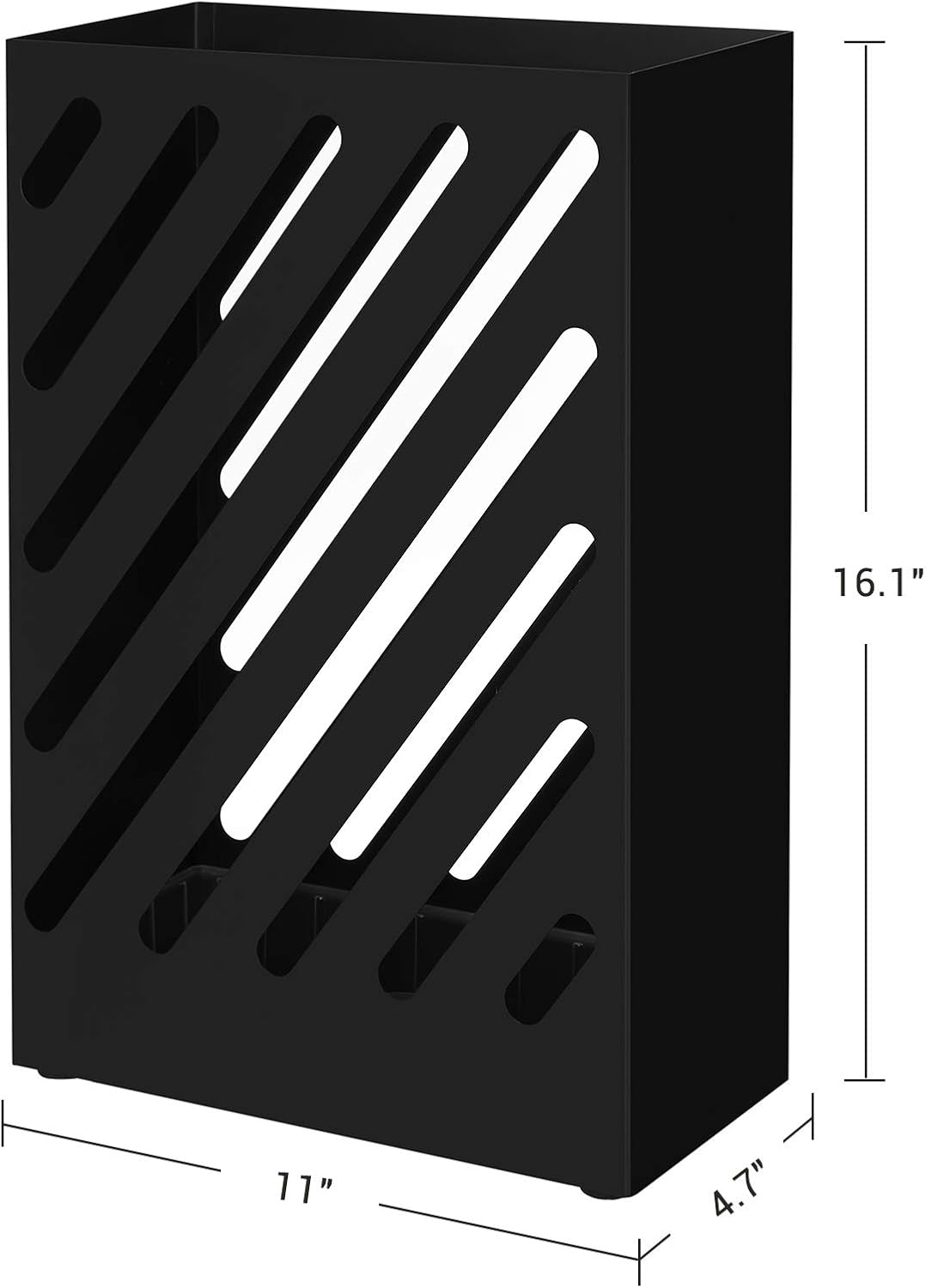 SONGMICS Metal Umbrella Stand, Rectangular, Removable Drip Tray, 4 Hooks | Umbrella Holder Rack, Cutout Design, for Entryway, Office, Matte Black, PATSY Collection ULUC03BK