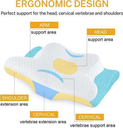 Cervical Neck Pillow for Pain Relief, Butterfly Shape, 24x15 Inch | Ergonomic, Washable Cover, Shoulder Support, ,Orthopedic Pillow, Stomach Side Back Sleeper, Adjustable, Gift