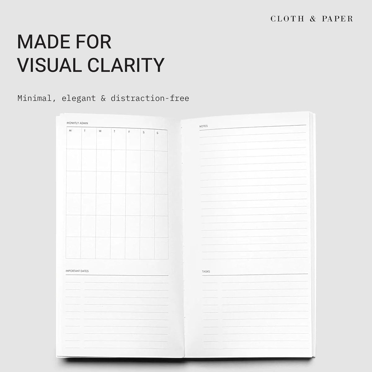 Cloth & Paper Travel Notebook | Daily Wellness Planner – Smoked Salt | Pocket Plus Wellness Planner 3.2" x 6" | Habit Tracker & Self Care Journal for Goals, Gratitude & Reflection – Soft Touch Cover