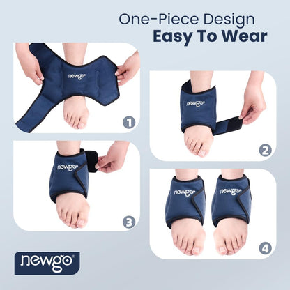 NEWGO Ankle Ice Pack Wrap for Swelling, Plantar Fasciitis, Foot Pain Relief, Reusable Gel Cold Compression Ankle Brace for Injuries, Achilles Tendonitis
