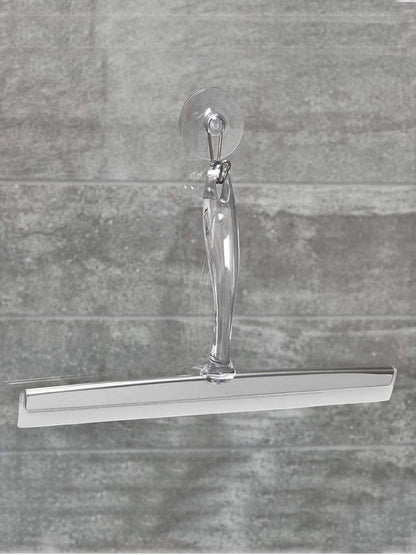 iDesign Zia Metal and Plastic Bathroom Squeegee for Shower, Glass Doors, Floors, Mirrors, with Suction Hook Holder , 12 Inches, Clear and Stainless Steel | Wall Hook Included