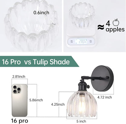 Shenmoyl Vintage Battery Operated Wall Sconce with Green Tulip Glass Lampshade Rechargeable Battery Powered Wall Light with Remote Control for Bedside Bedroom Doorway