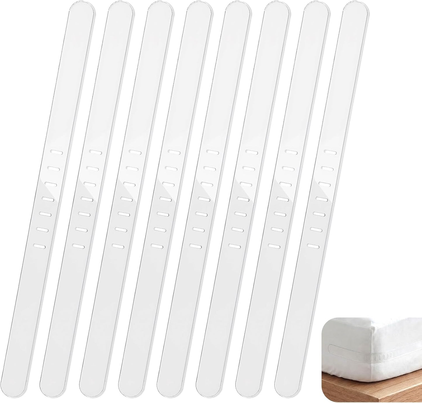 Junkin 8 Pcs Replacement Strips for Bed Sheet Holder, Clear Bedsheet Replacement Straps Compatible with Most Bed Lock Sheet Holders