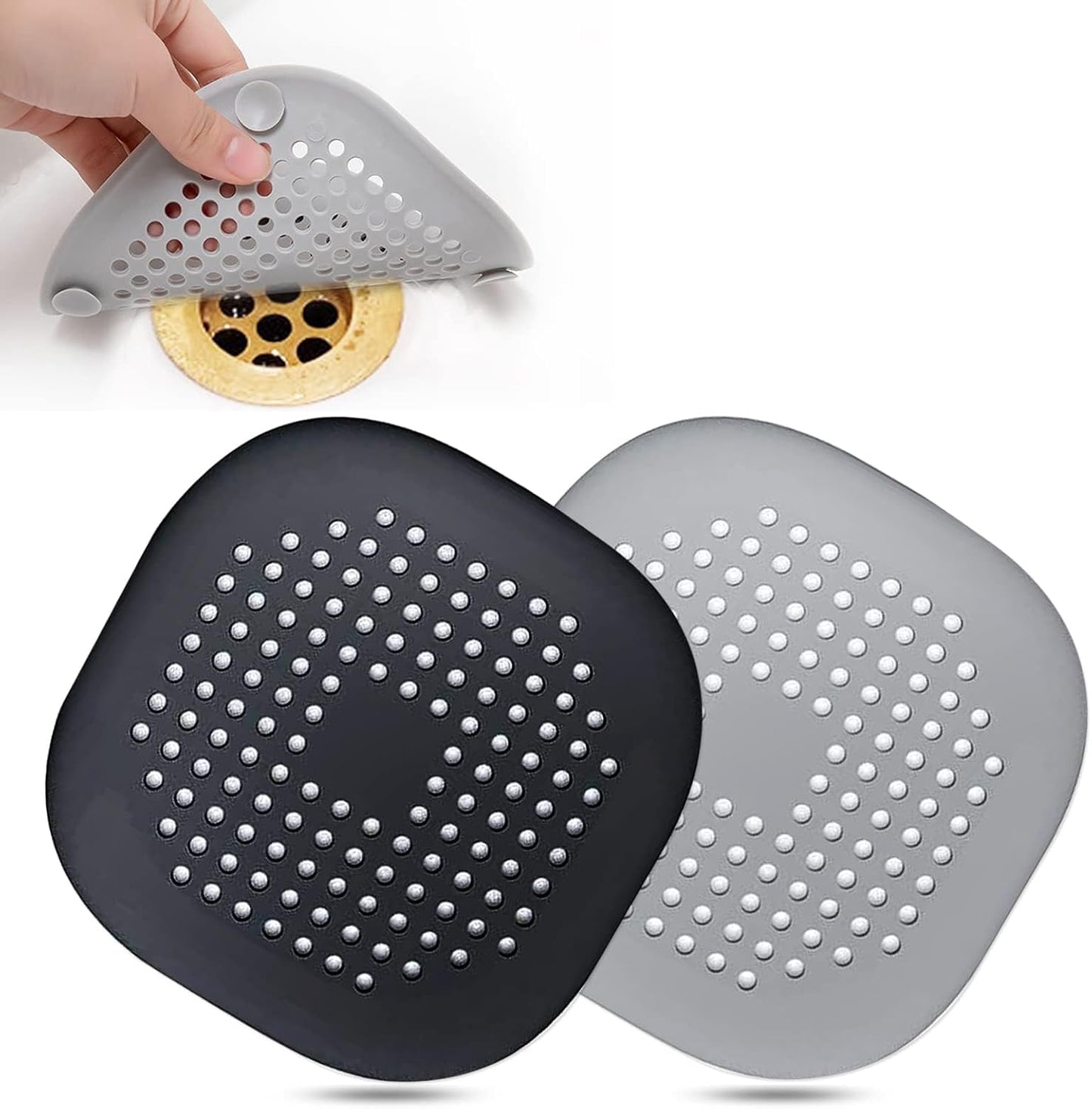 Bovinde Hair Drain Catcher,Square Cover for Shower 2 Pack (Black) | Drainer Cover Silicone Hair Stopper with Suction Cups,Protector Accessories,Easy to Install Suit for Bathroom,Bathtub,Sink