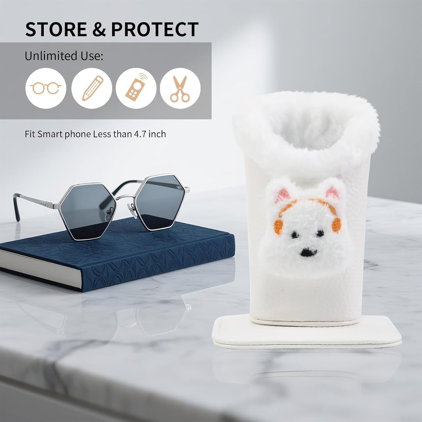 Plush Lined Eyeglasses Holder, Cute Magnetic PU Leather Glasses Stand Case for Women Men Kids