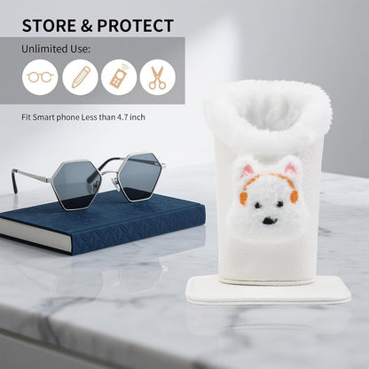 Plush Lined Eyeglasses Holder, Cute Magnetic PU Leather Glasses Stand Case for Women Men Kids