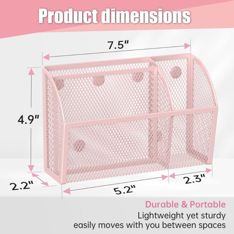YINGHUA 3 Compartment Magnetic Metal Mesh Pen Holder, Black Desk Caddy | Perfect magnetic organizer for locker, whiteboard, refrigerator, or office. Easily holds pens and accessories