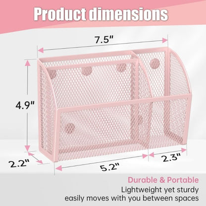 YINGHUA 3 Compartment Magnetic Metal Mesh Pen Holder, Black Desk Caddy | Perfect magnetic organizer for locker, whiteboard, refrigerator, or office. Easily holds pens and accessories