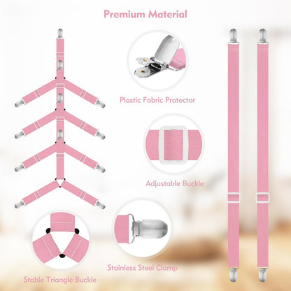 Bed Sheet Holder Straps, 2 Pcs Adjustable Mattress Sheet Clips, Bed Sheet Fasteners Elastic Sheet Suspenders to Keep Bed Sheet in Place for Different Beds (X-Purple)