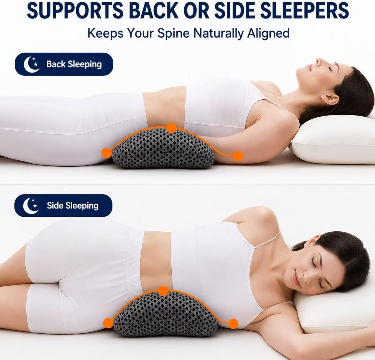 Ergonomic Lumbar Support Pillow, Memory Foam Back Cushion | Back Pillow for Low Back Pain Relief, Ergonomic Support with Detachable Fixation Band for Office Chair, Car Seat and Recliner