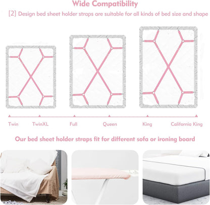Bed Sheet Holder Straps, 2 Pcs Adjustable Mattress Sheet Clips, Bed Sheet Fasteners Elastic Sheet Suspenders to Keep Bed Sheet in Place for Different Beds (X-Purple)