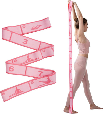 9 Loops Elastic Yoga Stretching Strap Pattern Guide, Resistance Stretch Band for Flexibility, Pilates, Dance, Gymnastics, Ballet, Physical Therapy, Leg & Body Stretching