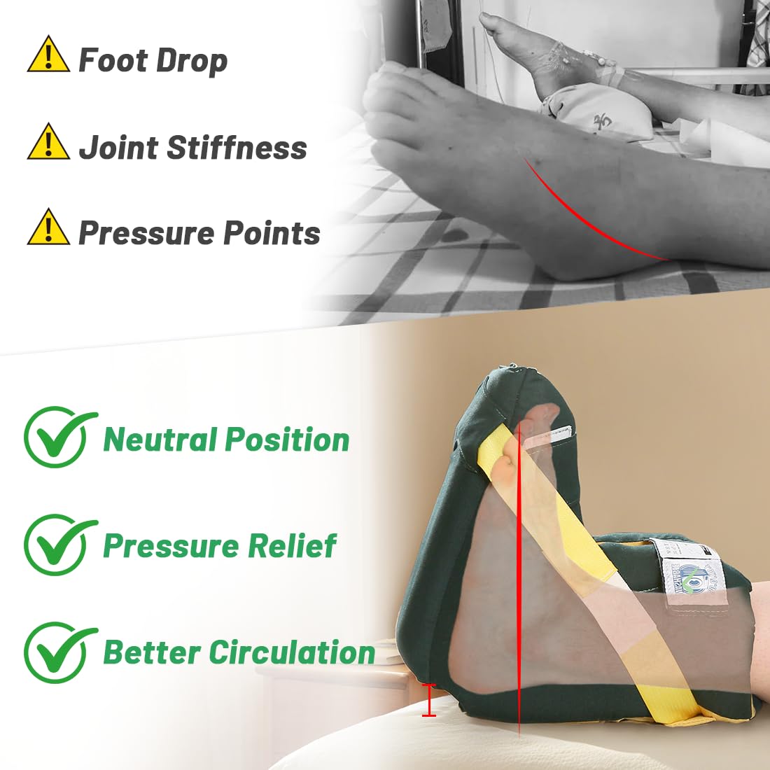 Foot Drop Heel Protector – Ankle Support for Bed Sores, Pressure Relief & Diabetic Care – Adjustable Straps, Breathable, Machine Washable (Dark green, Free Size)