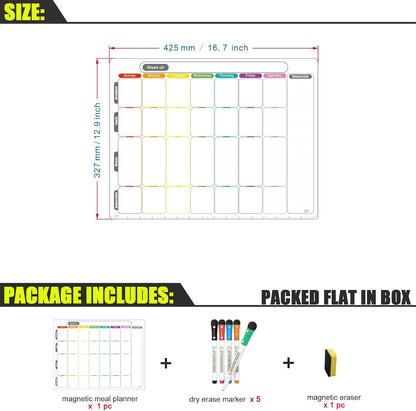 Magnetic Calendar for Fridge, Dry Erase Weekly Planner, 13" x 16.9" | Strong Magnetic Hold, Vertical Weekly Layout, Large Daily Spaces, Easy to Clean, Color-Coded, Dual-Magnet Markers & Eraser
