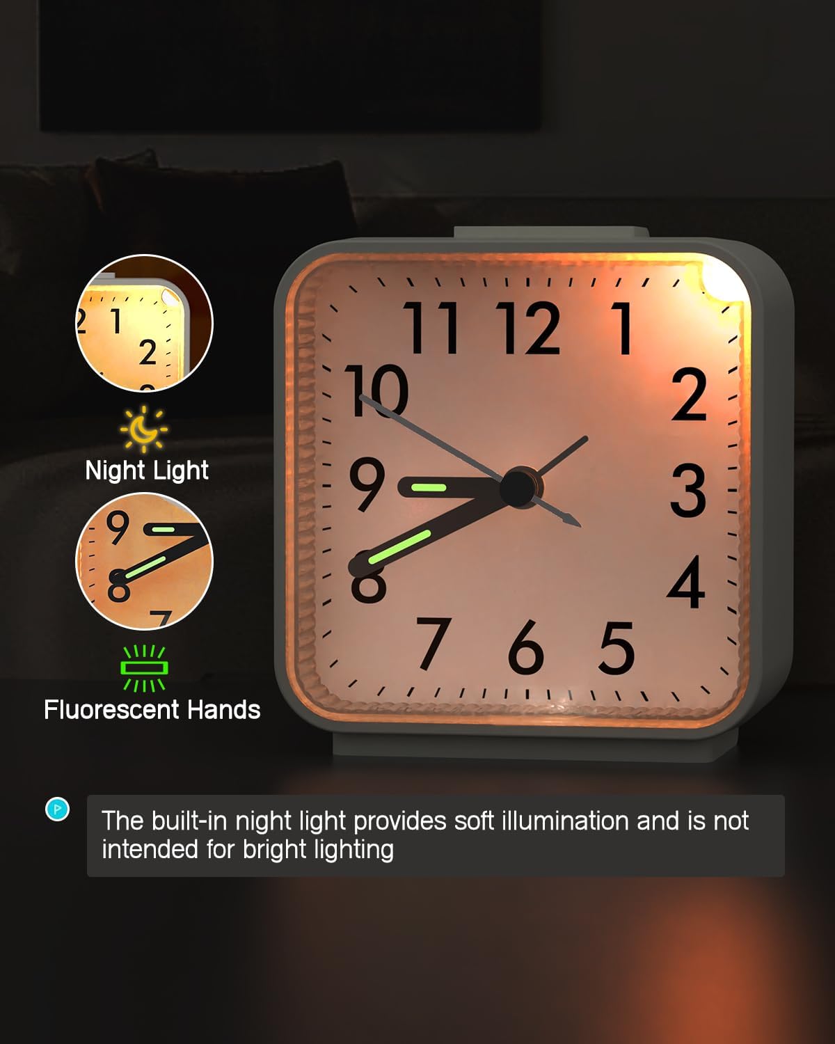 AMIR Analog Silent Non Ticking Small Clock, Travel Analog Alarm Clock