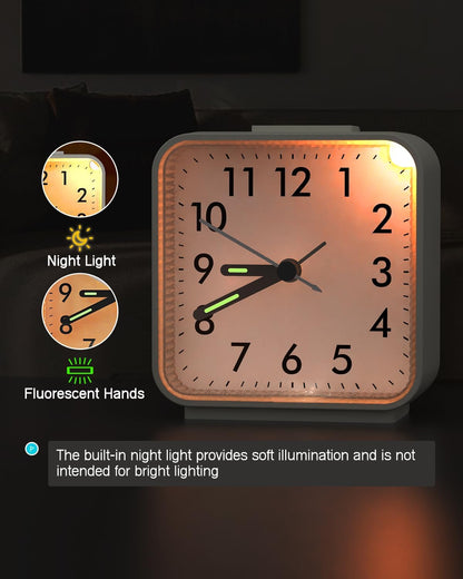 AMIR Analog Silent Non Ticking Small Clock, Travel Analog Alarm Clock