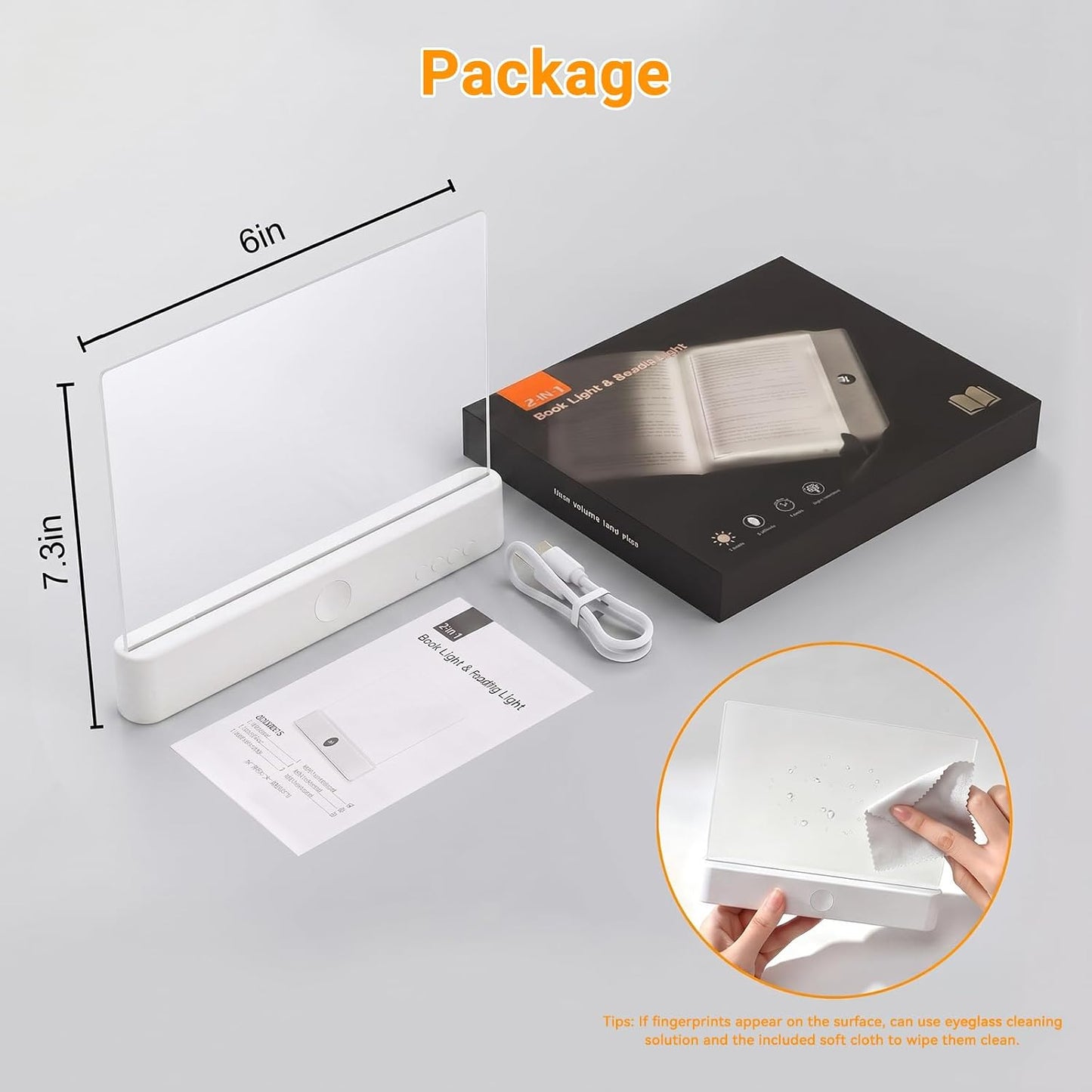Amber Book Light, Rechargeable Clear LED Flat Reading Light with 3 Colors & Timer, Dimmable Panel Plate Lamp Book Full Page Light for Reading in Bed at Night, Funny Gifts for Readers Book Lovers