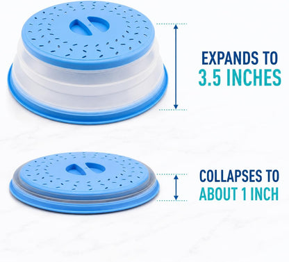 Collapsible Microwave Splatter Cover for Food 10.5 Inch Vented Blue