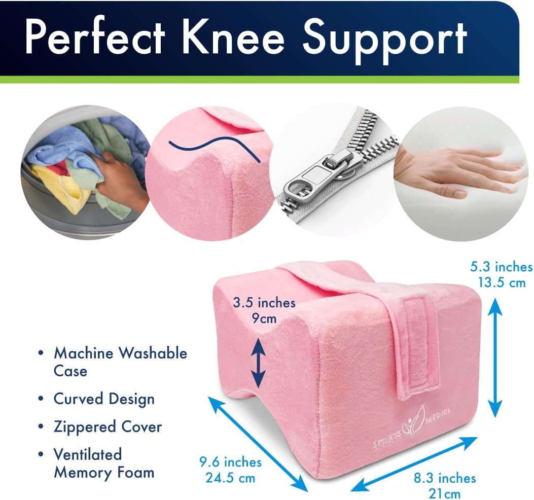 Sports Medica Doctor Developed Knee Pillow for Side Sleepers - Washable Cover Memory Foam Leg Pillow for Side Sleeping - Between Knee Hip Cushion