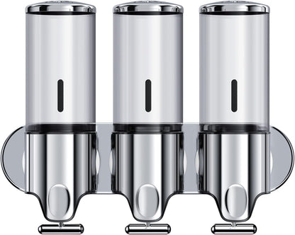 Shower Soap Dispenser,Shampoo and Conditioner Dispenser | Shower Dispenser 3 Chamber No Drill,Wall Mounted Refillable Bottles,Shower Accessories for Bathroom,RV&Hotel,16.9 oz 3 in 1