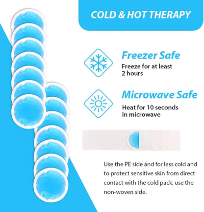 NEWGO Small Ice Packs for Injuries Reusable with Cloth Backing, 6 Packs | FSA Eligible, Round Hot and Cold Gel Pack, Flexible Cold Pack for Face, Toothache, Eyes Pain Relief