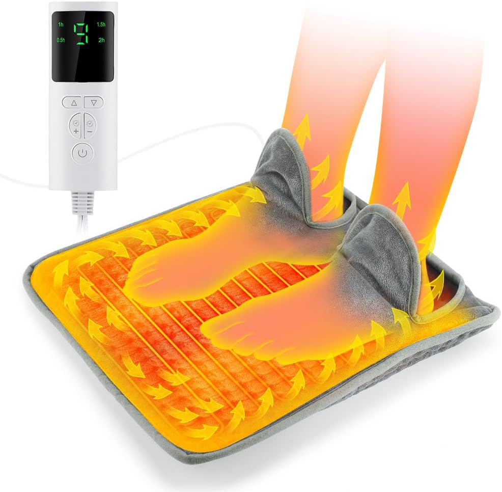 Electric Foot Warmer Heating Pad with 9 Temperature Levels & 4 Timers, Ultra-Soft Washable Heated Foot Mat with LCD Remote Control, Portable Heated Pad for Full Body Back Shoulder Pain Relief