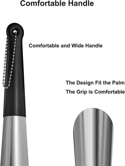 Metal Shoe Horn 12 Inch Portable Stainless Steel Shoehorn with Rubber Grip | Fashion Shoe Spoon Helper for Travel Home Use