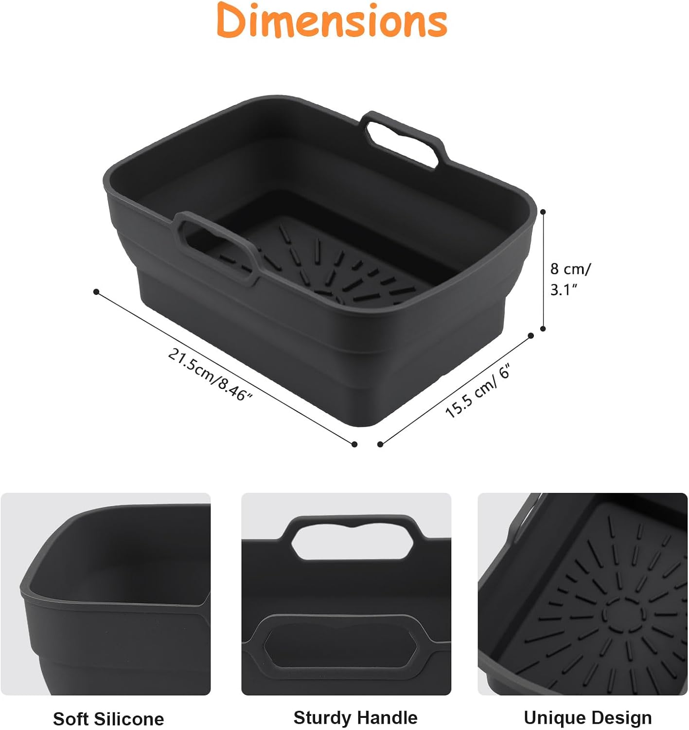 2Pcs Air Fryer Silicone Liners with Magnetic Cheat Sheet, 8-10 QT, Grey | 2 Pack, Reusable, Replacement Basket Bowl, Collapsible Baking Tray, Air Fryer Accessories