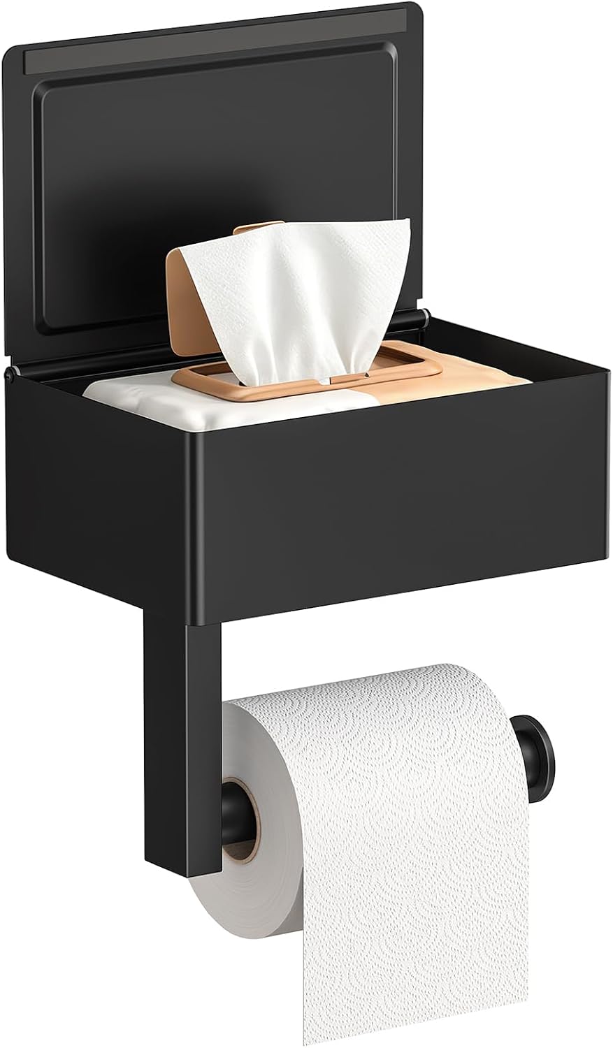 FORIOUS Toilet Paper Holder with Shelf, Wall-Mounted Modern Wipes Dispenser | Brushed Nickel | Toilet Paper Holder with Storage for Bathroom | Fits Wipes, Sanitary Napkin, Tampon | 8.0"x5.3" Large Shelf