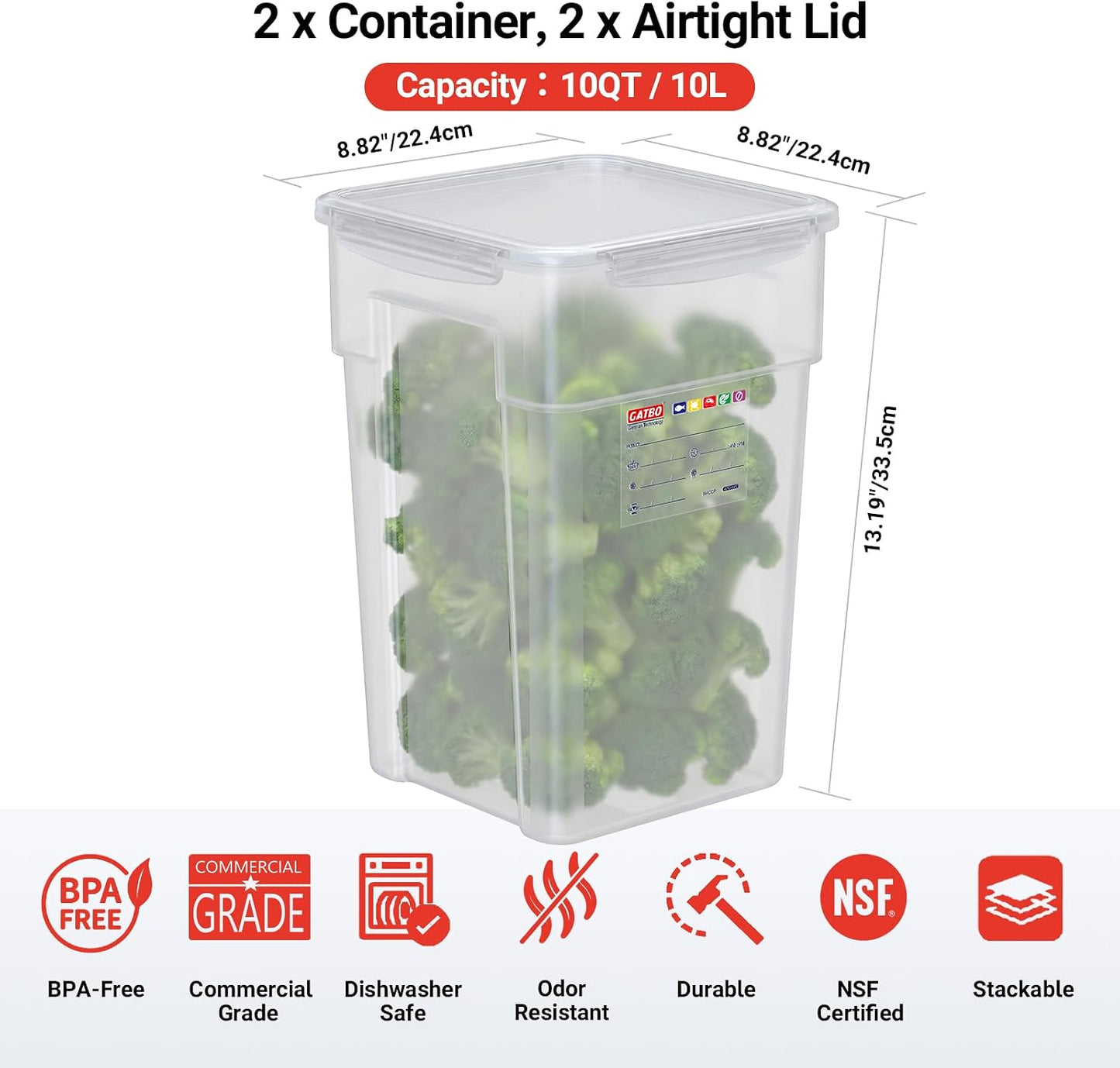 2 Pack 18 QT BPA-Free Translucent Polypropylene Airtight Food Storage Containers, Labeling Area, Stackable Bulk Storage for Flour, Rice, Sugar & Pet Food