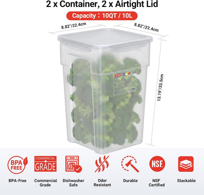 2 Pack 18 QT BPA-Free Translucent Polypropylene Airtight Food Storage Containers, Labeling Area, Stackable Bulk Storage for Flour, Rice, Sugar & Pet Food
