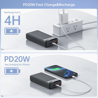 5V 2A 3A 20000mAh Battery Pack for Electric Heated Camping Chair, Stadium Seat Cushion, Vest, Jacket, Blanket, Red Light Therapy Pad - Digital LCD Screen PD20W Fast Charging Power Bank for iPhone