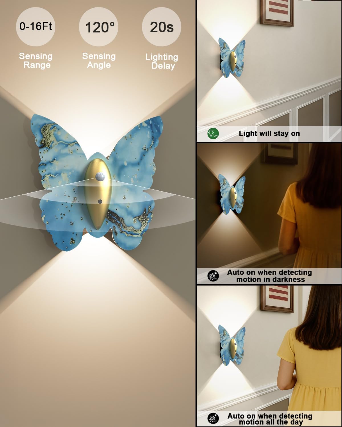 Eneru Motion Sensor Wall Sconce Set of 2, Rechargeable Wall Lights, Indoor