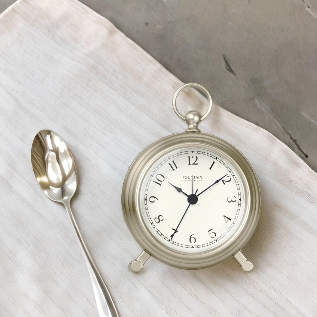 5.4" Jensen Pocket Watch Analog Alarm Clock,Morning Silver | Silent Non Ticking,Durable Metal,Loud Desk & Shelf Alarm Clocks for Bedroom,Home Office, Mantel & Living Room