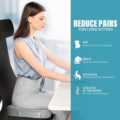 WAOAW Seat Cushion, Office Chair Cushions Butt Pillow for Car Long Sitting, Memory Foam Chair Pad for Back, Coccyx, Tailbone Pain Relief, Stocking Stuffers Gifts for Men Women (Black)