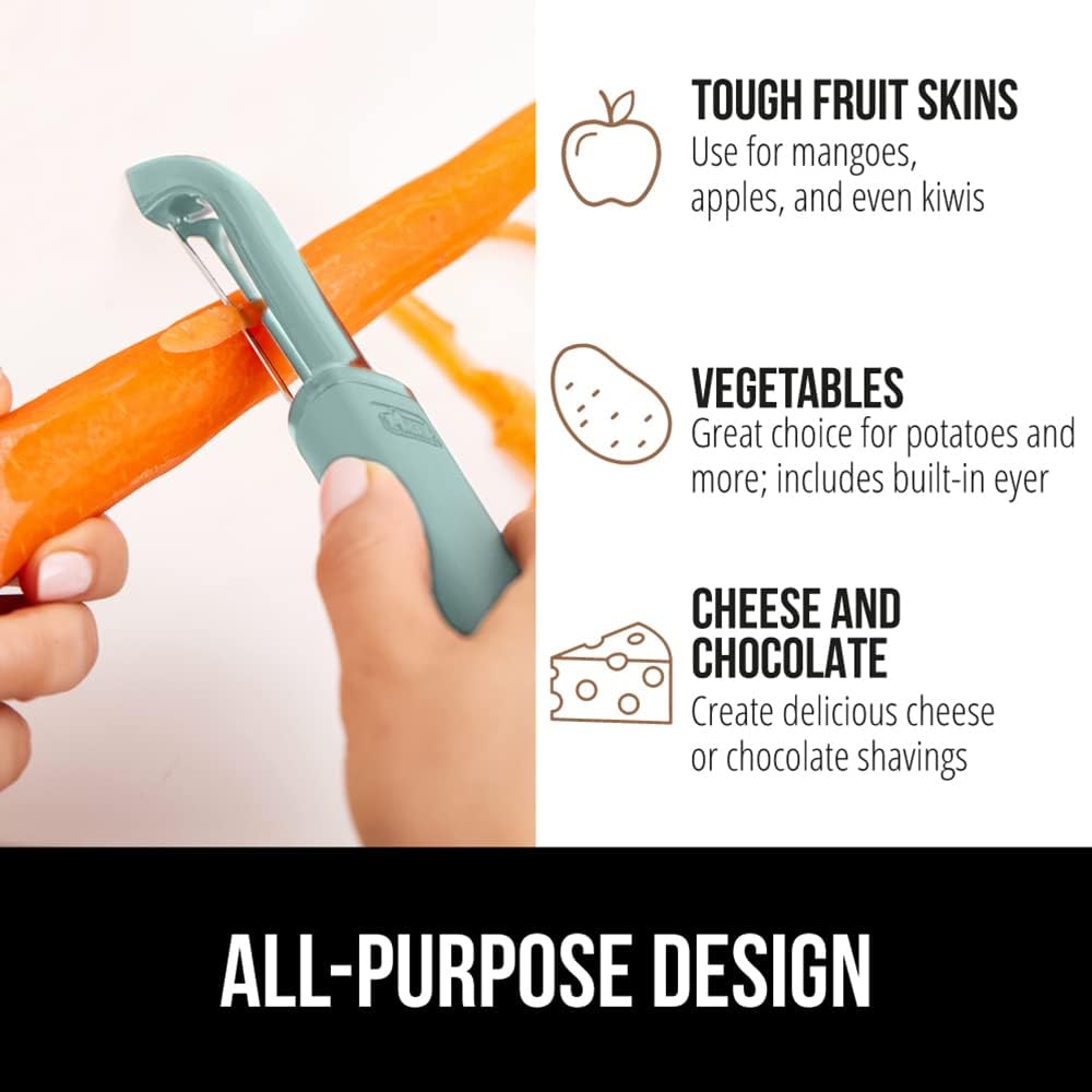 GORILLA GRIP® Patented BPA-Free Vegetable Peeler, Extra Sharp Swivel Stainless Steel Blades with Guard, Comfortable Soft Handle, Easily Peel Carrots or Fruit, Potato Eye Remover, Dishwasher Safe, Mint