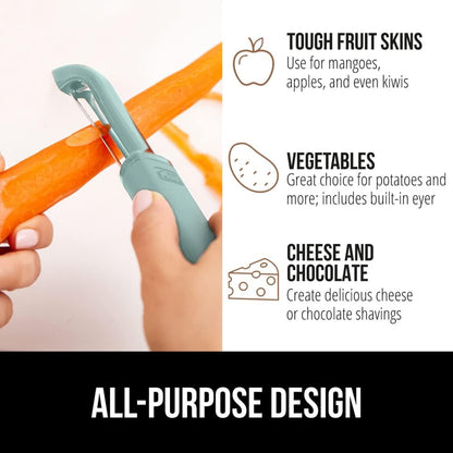 GORILLA GRIP® Patented BPA-Free Vegetable Peeler, Extra Sharp Swivel Stainless Steel Blades with Guard, Comfortable Soft Handle, Easily Peel Carrots or Fruit, Potato Eye Remover, Dishwasher Safe, Mint