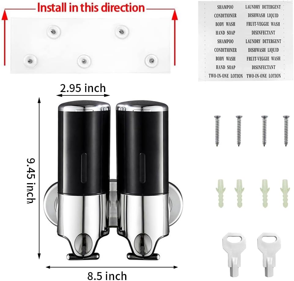 3 in 1 Chamber Wall Mounted Shampoo and Conditioner Dispenser (Silver) | No Drill Shower Soap Dispenser for Bathroom & Hotel Leak-Proof Pumps, Easy Installation and Large Capacity