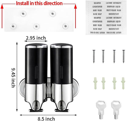 3 in 1 Chamber Wall Mounted Shampoo and Conditioner Dispenser (Silver) | No Drill Shower Soap Dispenser for Bathroom & Hotel Leak-Proof Pumps, Easy Installation and Large Capacity
