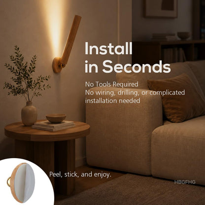 Wooden Wall Lamp 360° Rotatable Magnetic Sconce Rechargeable Bedside-1 Pack | Night light bar with stepless dimming,USB-C. Modern style mount on table, desk for reading, artwork,ambient home