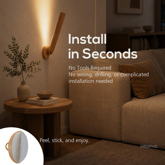 Wooden Wall Lamp 360° Rotatable Magnetic Sconce Rechargeable Bedside-1 Pack