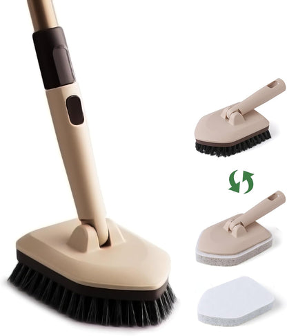 Eyliden Tub & Tile Scrubber Kit with Long Handle, 2 Different Cleaner Brush | Heavy-Duty Stiff Bristle and 2 Non-Scratch Scrub Pads, for Grout Bath Glass Kitchen Floor Shower Boat Deck RV Wash Cleaning