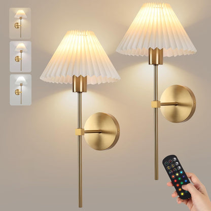 Rechargeable Battery Operated Wall Sconce Sets of 2, 15 Colors Wireless gooseneck Black Wall Lights Fixture with Dimmable Bulbs and Remote, Not Hardwired Wall Mounted Lamps for Bedroom Living Room