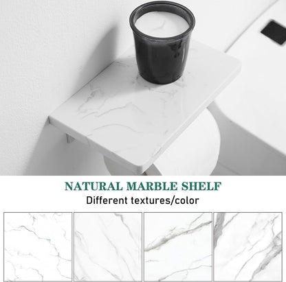 Hoimpro Toilet Paper Holder Wall Mounted, Marble Tissue Roll Rack | Brushed Gold | White Natural Marble Shelf Hand Paper Roll Holder, for Bathroom Kitchen Washroom Bedroom Aluminum