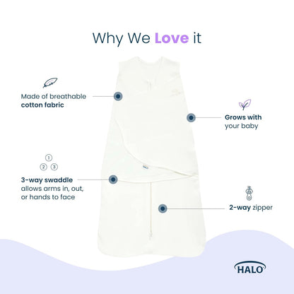 HALO 100% Cotton Sleepsack Swaddle, 3-Way Adjustable Wearable Blanket, TOG 1.5, Birds, Newborn, 0-3 Months - Colors A