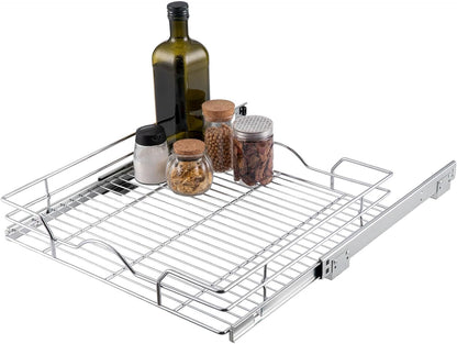 OCG Pull Out Cabinet Organizer 2 Pack (15" W x 21" D), Pull out Shelves 1 Tier, Cabinet Slide Out Shelves for Base Cabinet Organization in Kitchen Bathroom Pantry, Bottom Mount, Chrome Finish